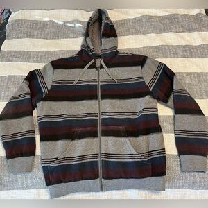 Vtg Original Deluxe Heavy Zip Up Striped Fleece Hoodie Men’s Sz L
